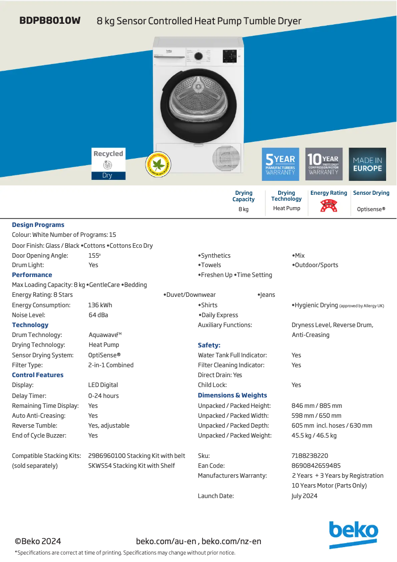 Image de la première page du manuel de l'appareil BDPB8010W