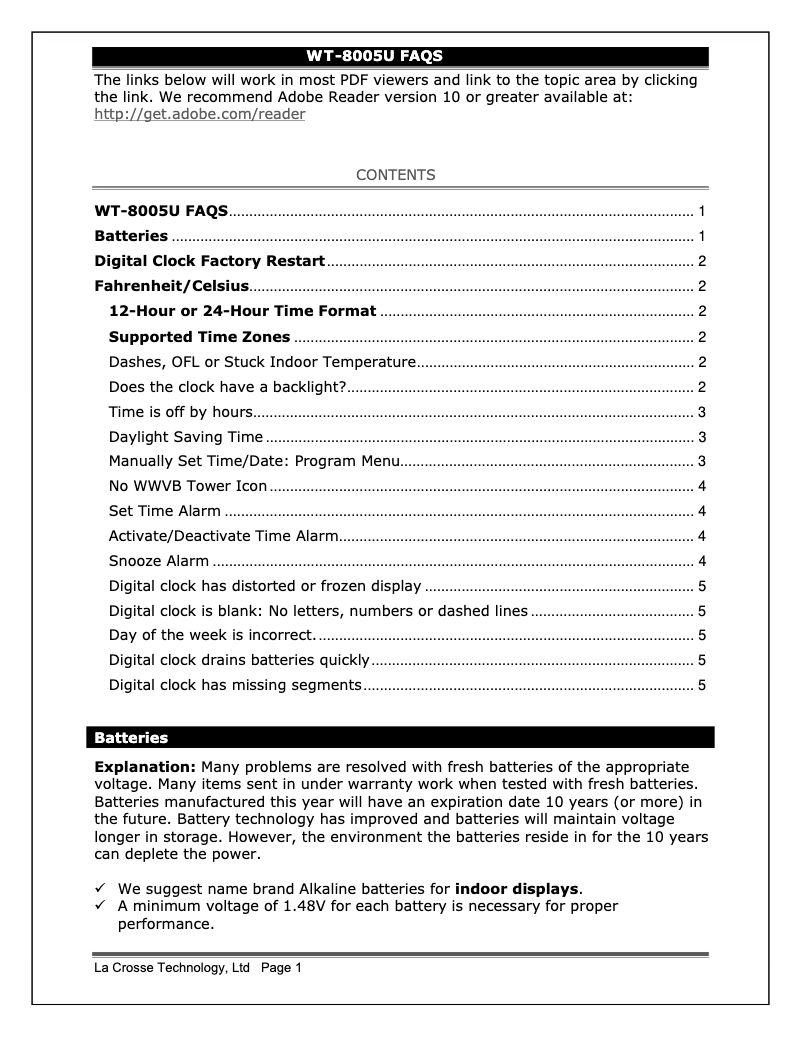 Page 1 de la notice FAQ La Crosse Technology WT-8005U