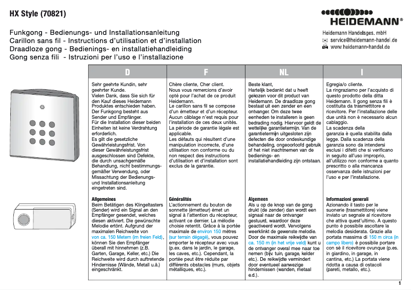 Image de la première page du manuel de l'appareil HX Style 70821