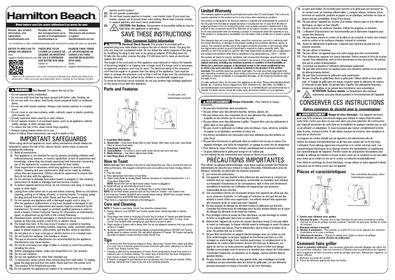 Page 1 de la notice Manuel utilisateur Hamilton Beach 22614