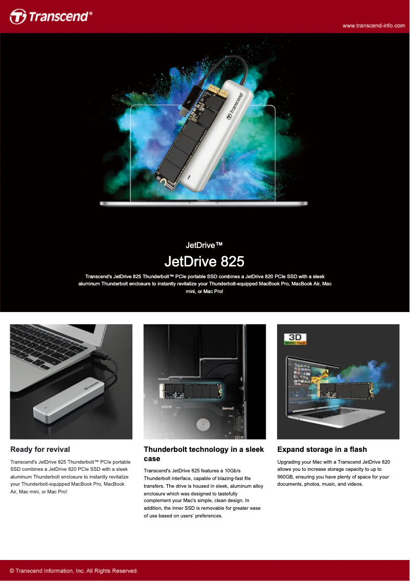 Page n°1 - Fiche technique Transcend JetDrive 825