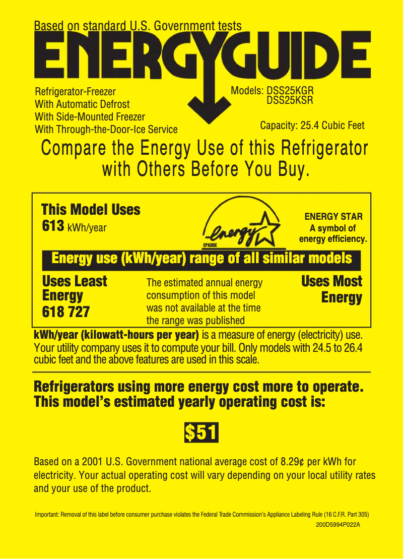 Page 1 de la notice Label énergétique GE DSS25KSRSS