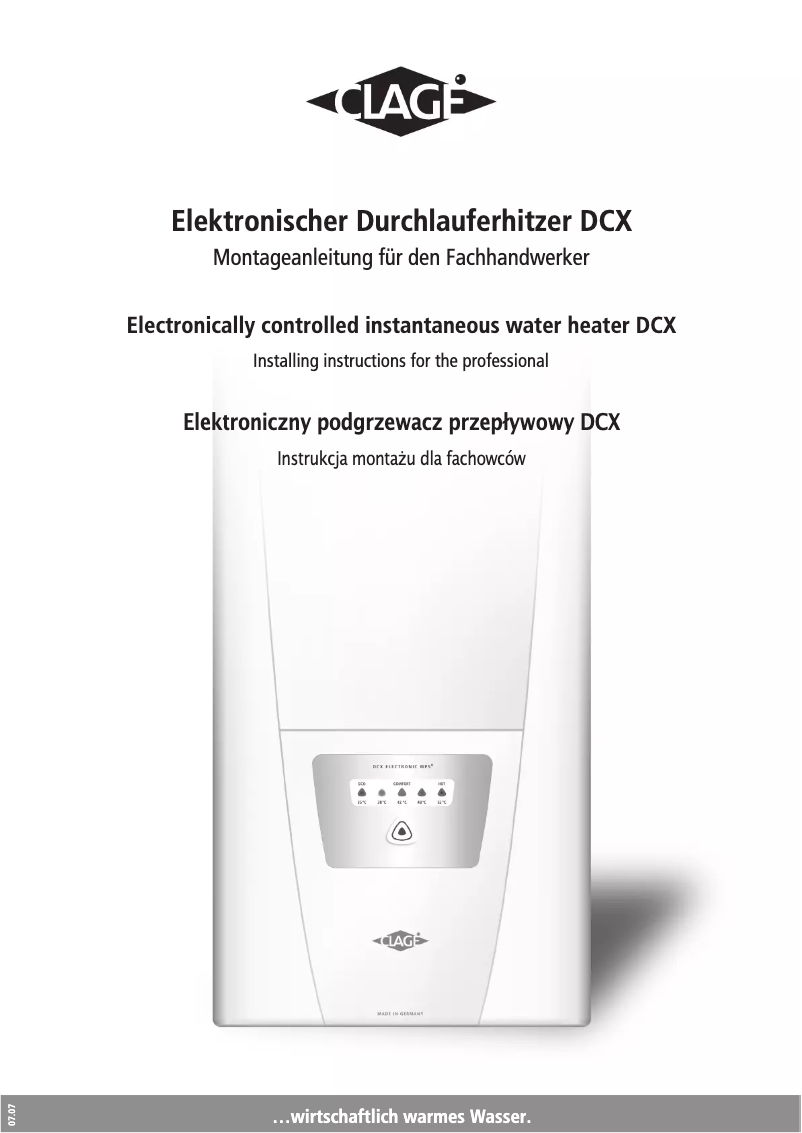 Page 1 de la notice Manuel utilisateur Clage DCX