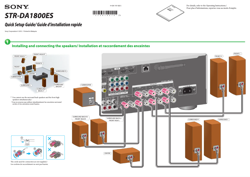 Page 1 de la notice Guide d'installation Sony STR-DA1800ES