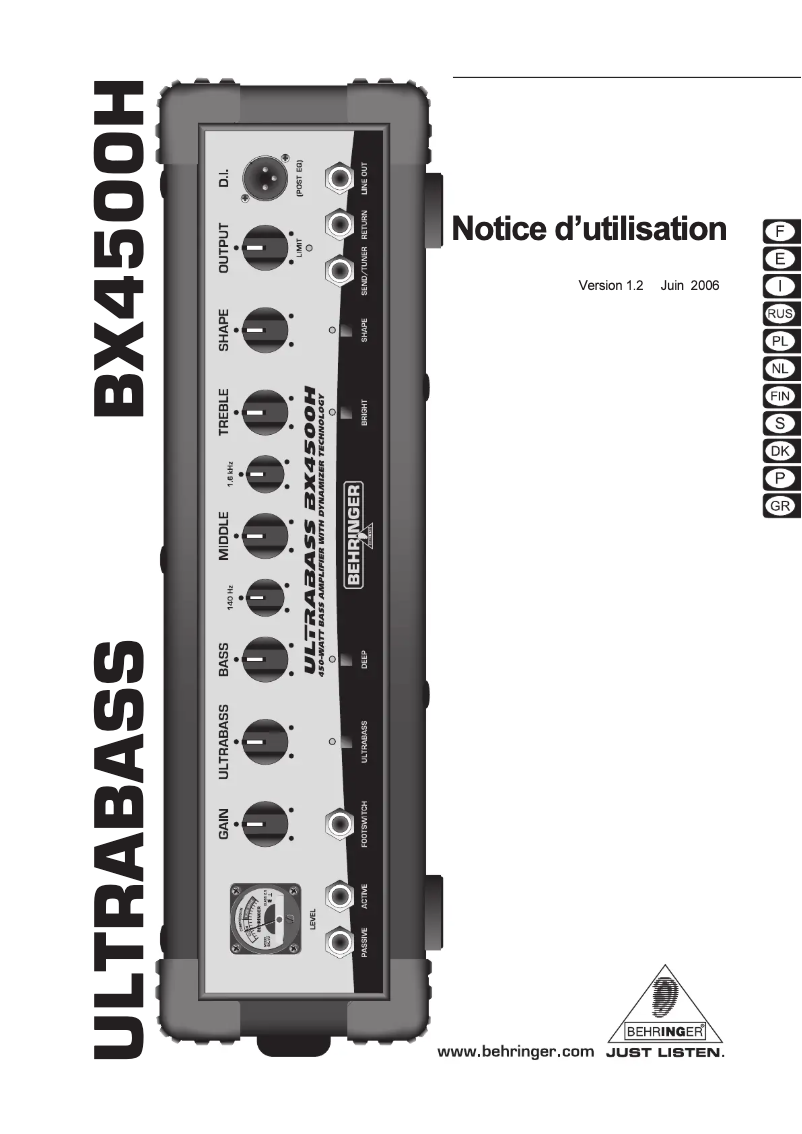 Page n°1 - Manuel utilisateur Behringer Ultrabass BX4500H