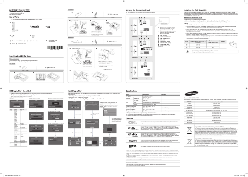 Page n°1 - Guide de démarrage rapide Samsung HG40ED450BW