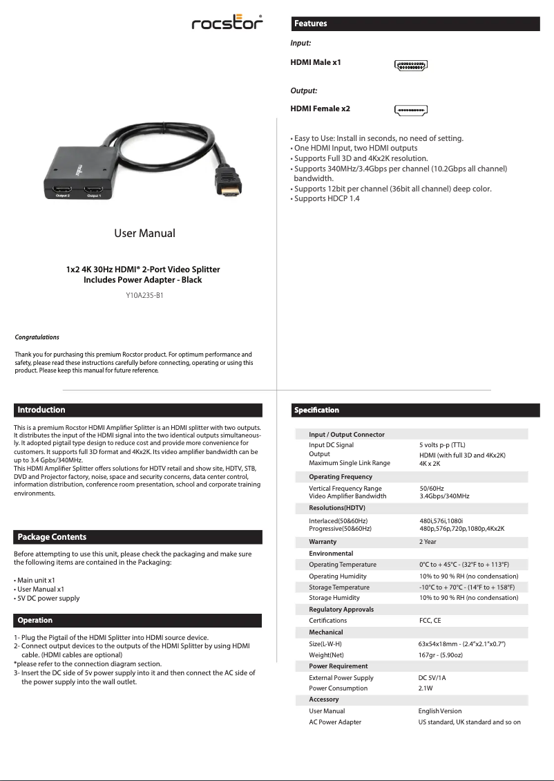 Página 1 del manual Manual de usuario Rocstor Y10A235-B1