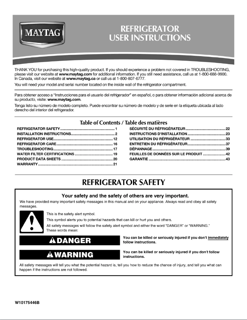 Page 1 de la notice Manuel utilisateur Maytag MBF2254HEW