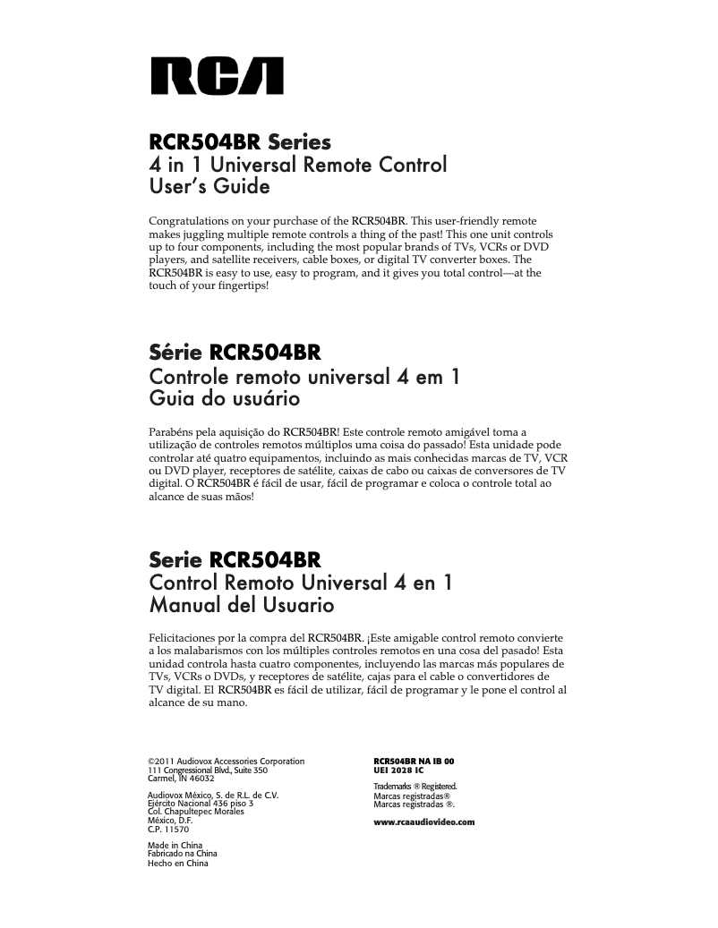 Page n°1 - Manuel utilisateur RCA RCR504BR
