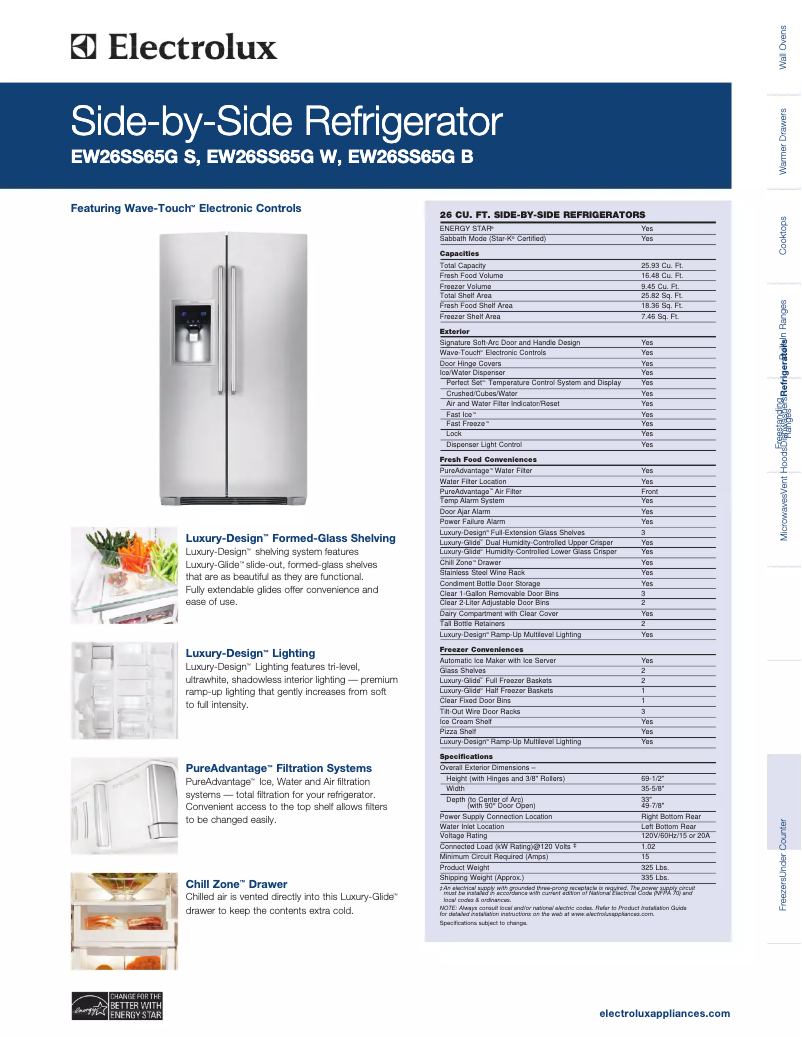 Page 1 de la notice Fiche technique Electrolux EW26SS65GB