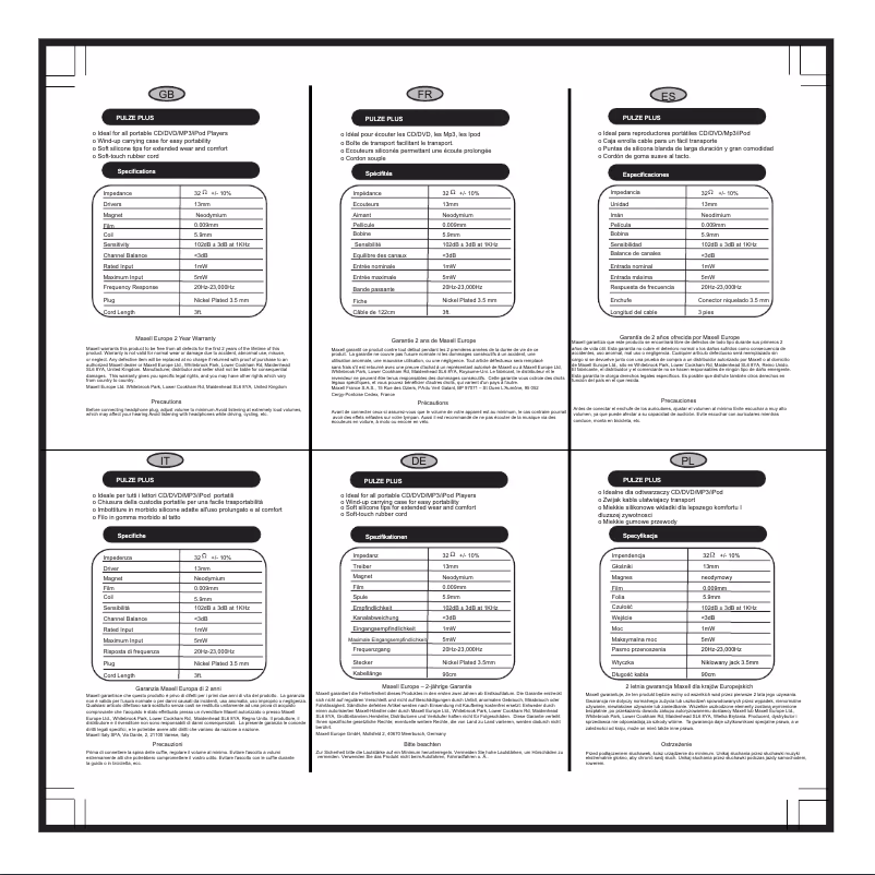 Page 1 de la notice Manuel utilisateur Maxell Pulze Plus Ear Buds