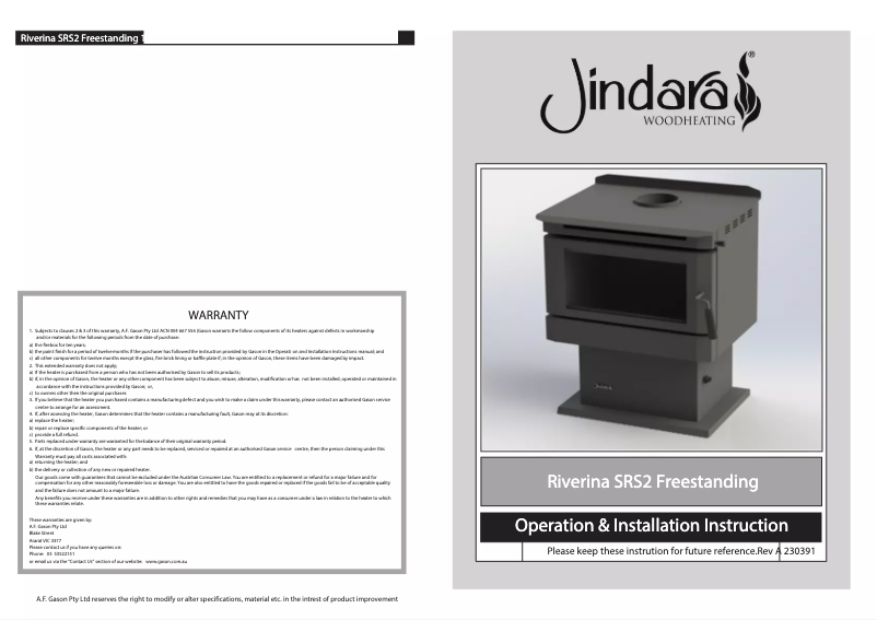 Page 1 de la notice Manuel utilisateur Jindara Riverina