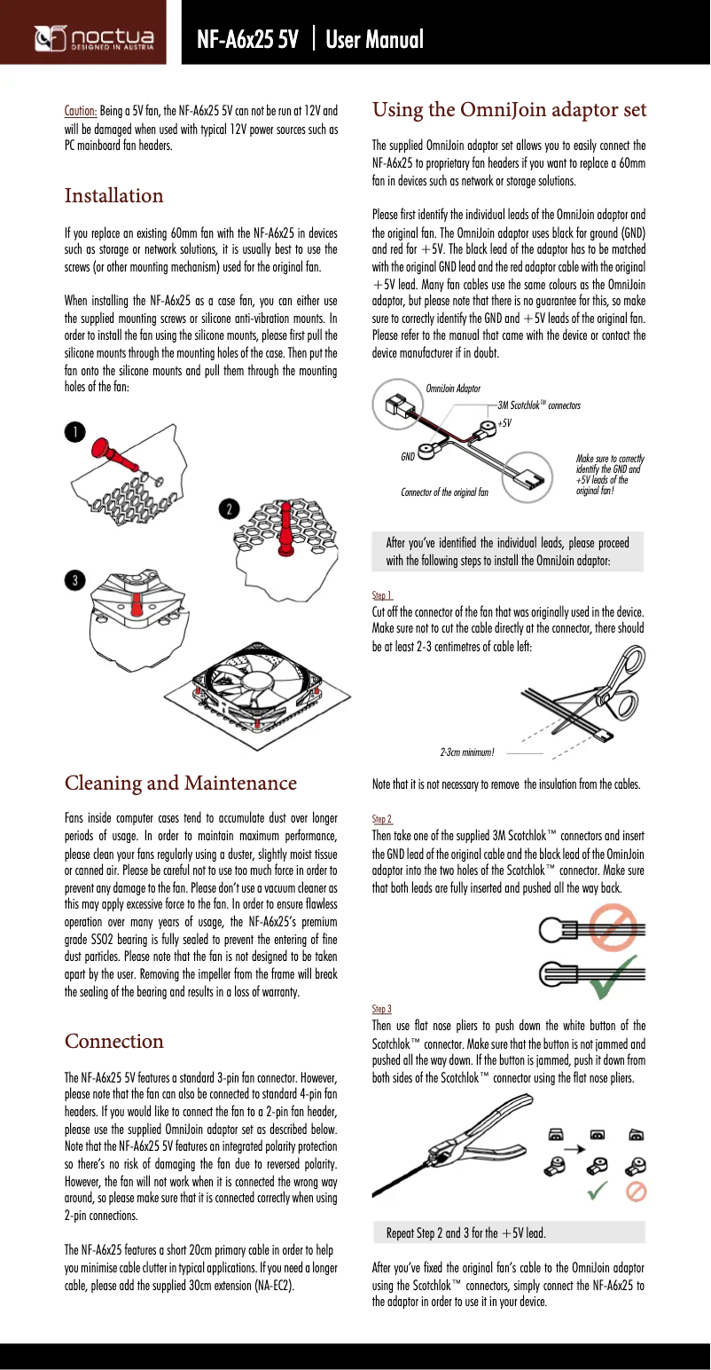 Page 1 de la notice Manuel utilisateur Noctua NF-A6x25 5V