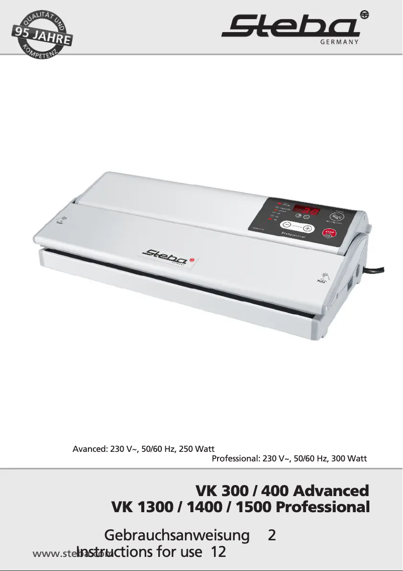 Page 1 de la notice Manuel utilisateur Steba VK 1300 Professional