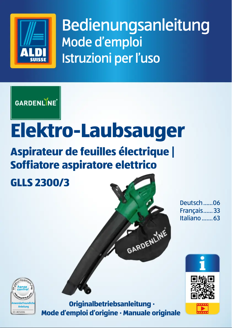 Page 1 de la notice Manuel utilisateur Gardenline GLLS 2300/3