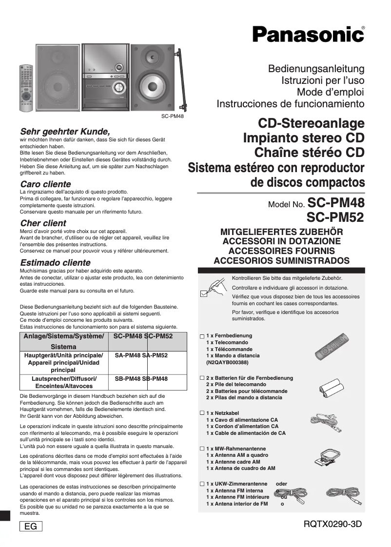 Page n°1 - Manuel utilisateur Panasonic SC-PM52