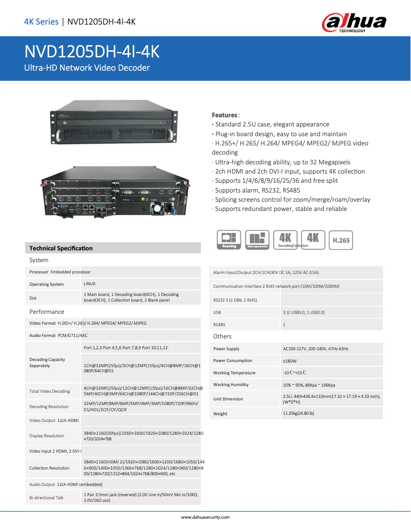 Page 1 de la notice Fiche technique Dahua Technology NVD1205DH-4I-4K