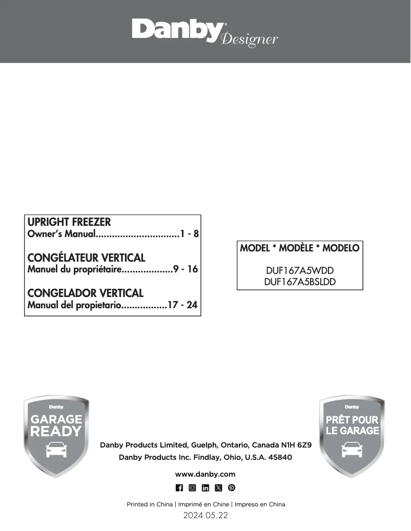 Page 1 de la notice Manuel utilisateur Danby DUF167A5BSLDD