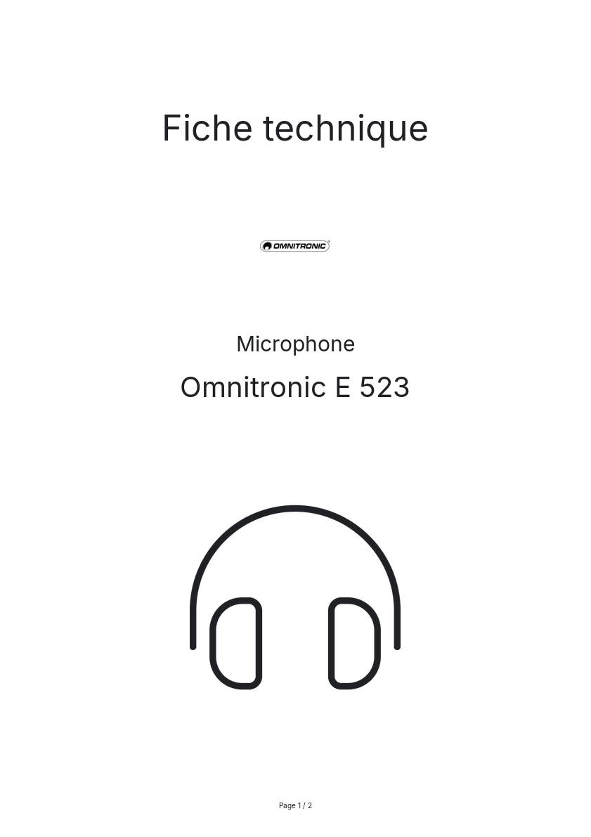 Page n°1 - Fiche technique Omnitronic E 523