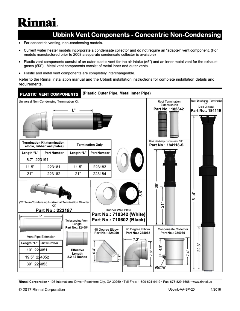Page 1 de la notice Fiche technique Rinnai V75iP