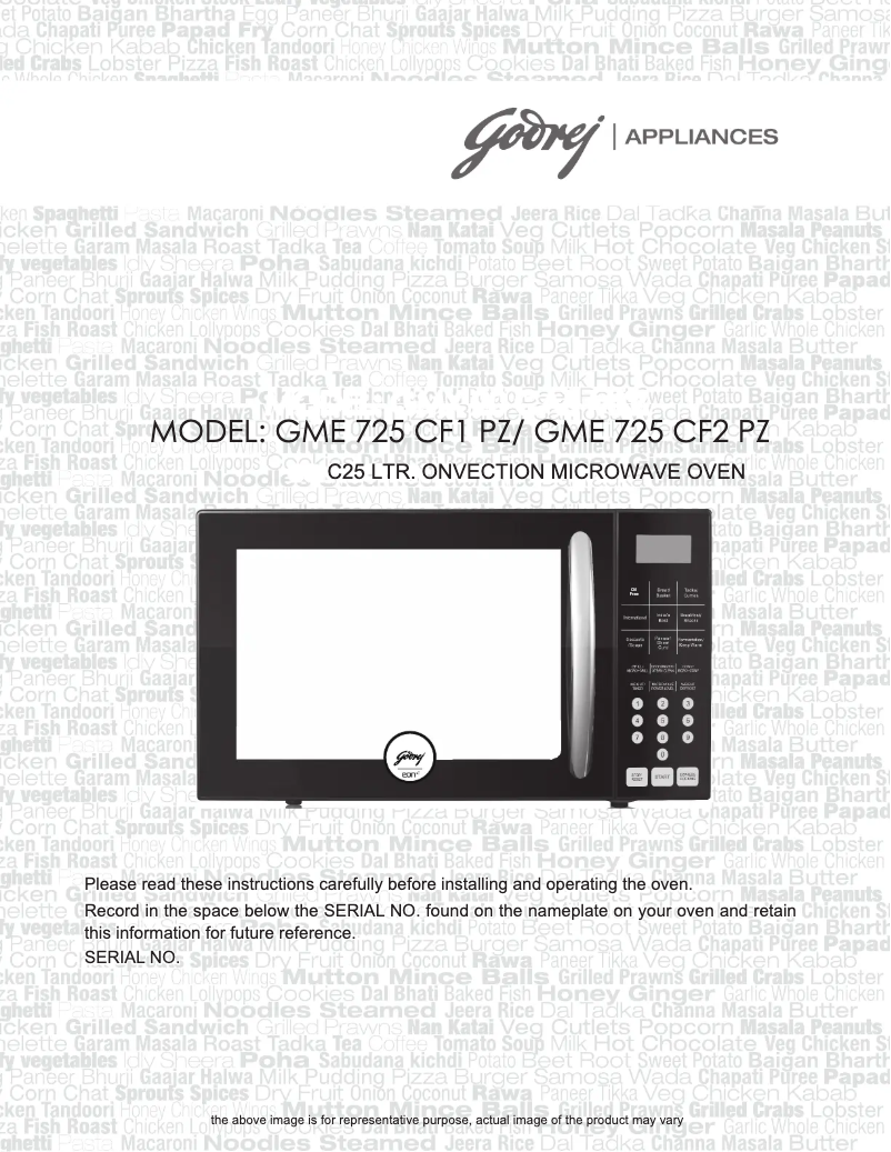 Page n°1 - Manuel utilisateur Godrej GME 725 CF1