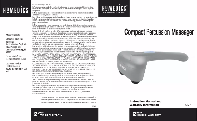 Page n°1 - Manuel utilisateur Homedics PA-M1