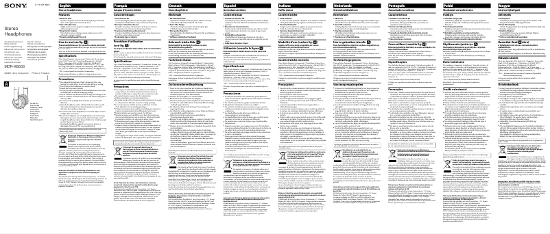 Page 1 de la notice Manuel utilisateur Sony MDR-XB500