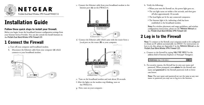 Page 1 de la notice Guide d'installation Netgear FWAG114