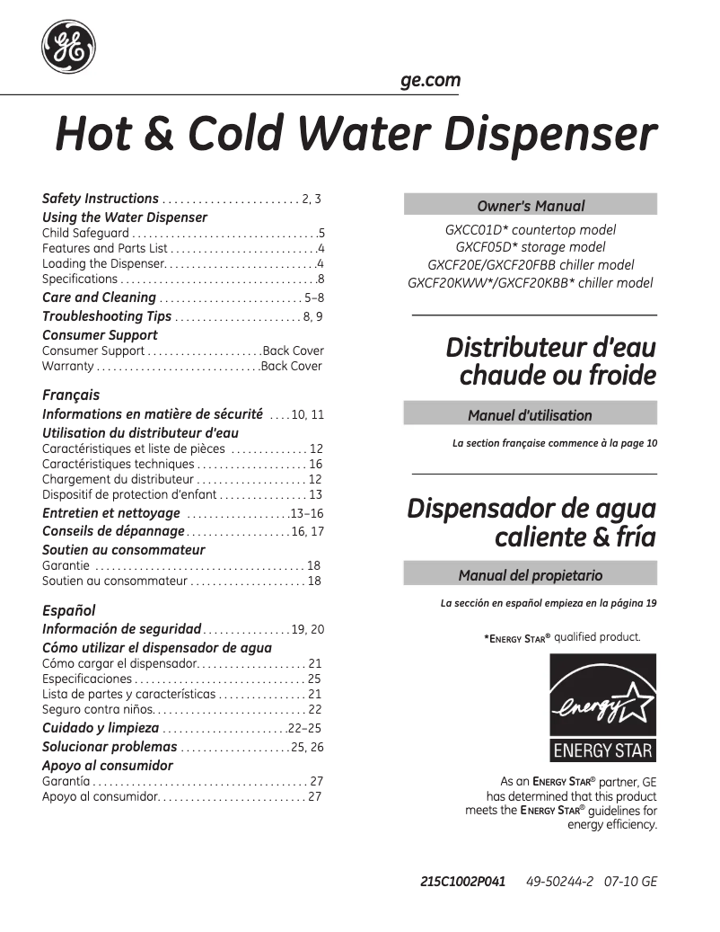 Page 1 de la notice Manuel utilisateur GE GXCF20E