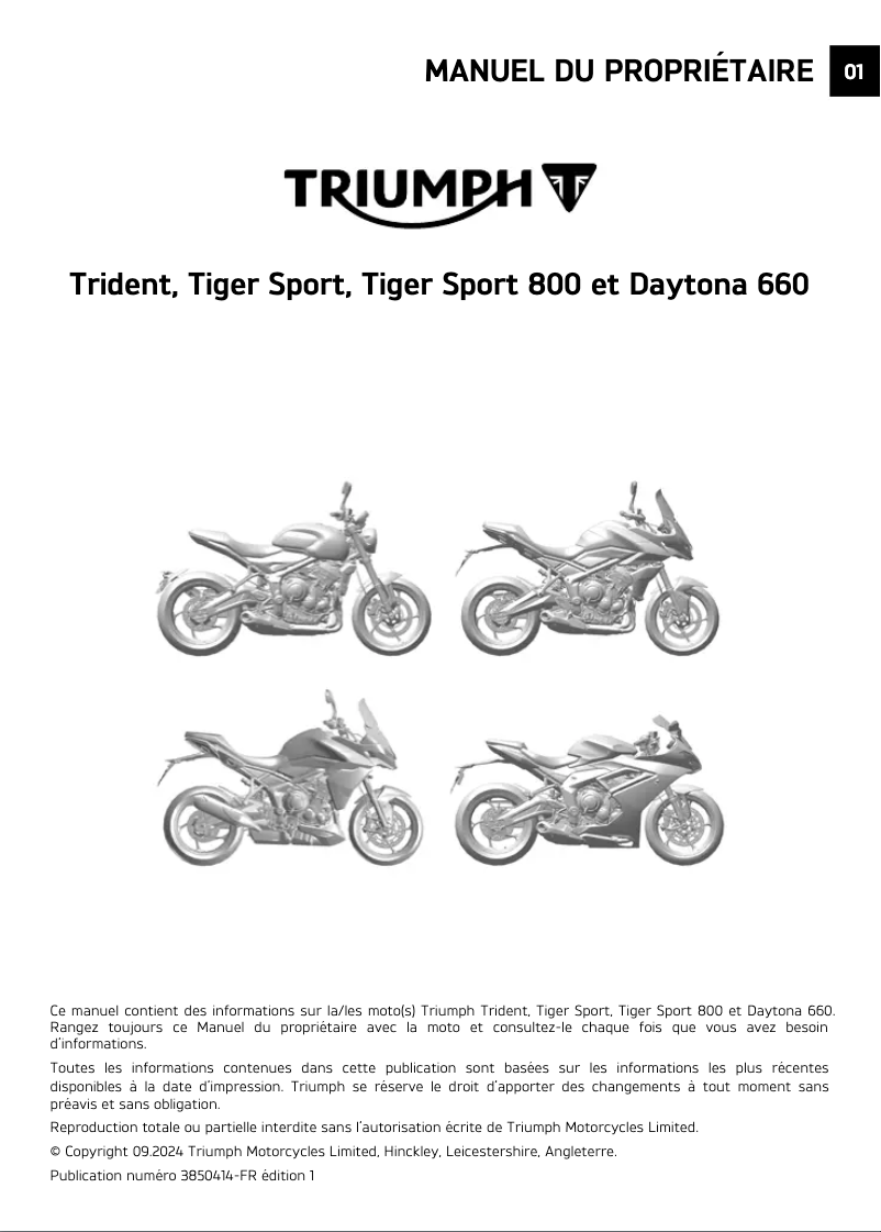 Page 1 de la notice Manuel utilisateur Triumph Daytona 660 (2024)