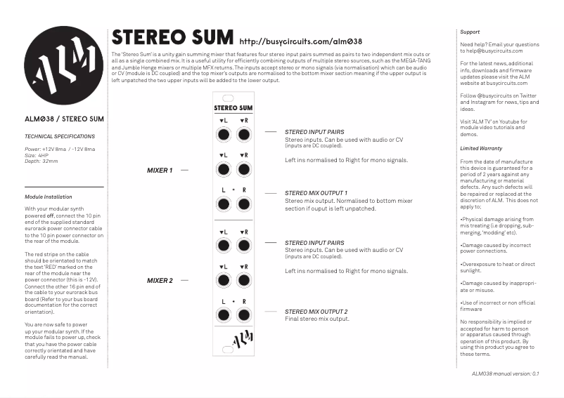Page n°1 - Manuel utilisateur ALM Stereo Sum