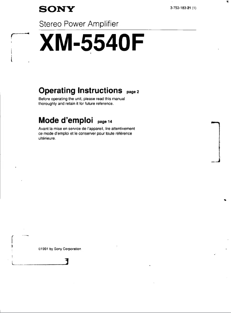 Page 1 de la notice Manuel utilisateur Sony XM-5540F