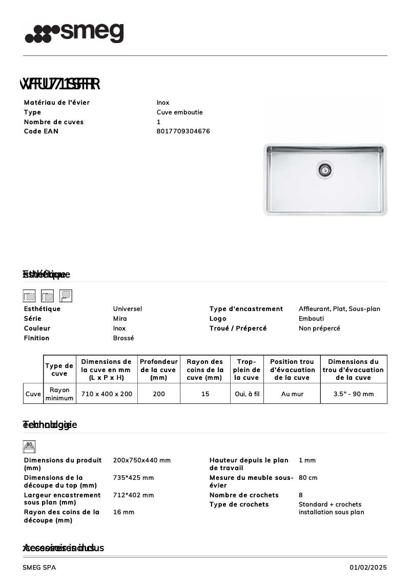 Page 1 de la notice Manuel utilisateur Smeg VFU71SFR