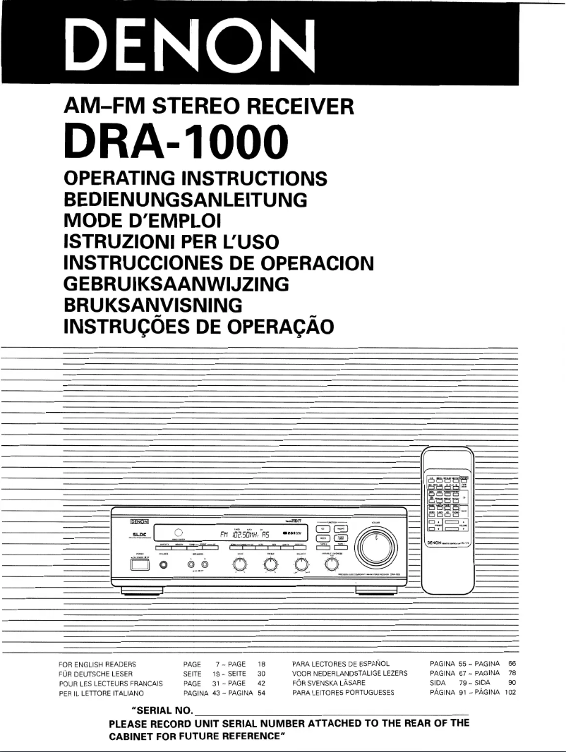 Page n°1 - Manuel utilisateur Denon DRA-1000