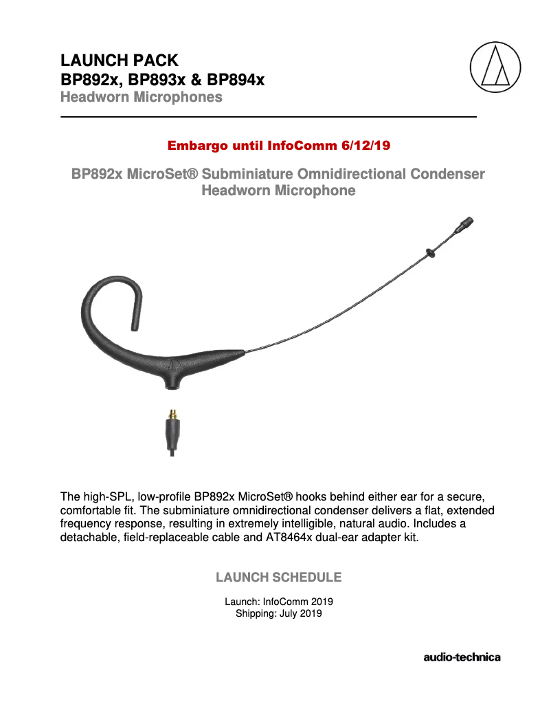 Page 1 de la notice Manuel utilisateur Audio-Technica BP892xCW