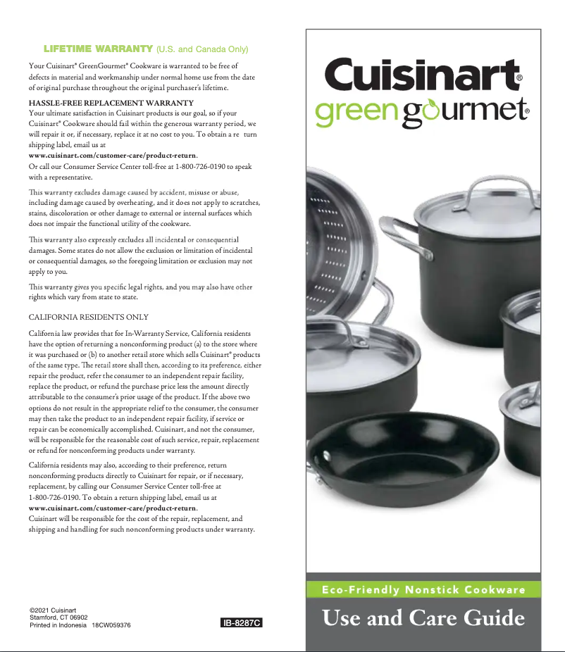 Page 1 de la notice Manuel utilisateur Cuisinart GreenGourmet GG45-25