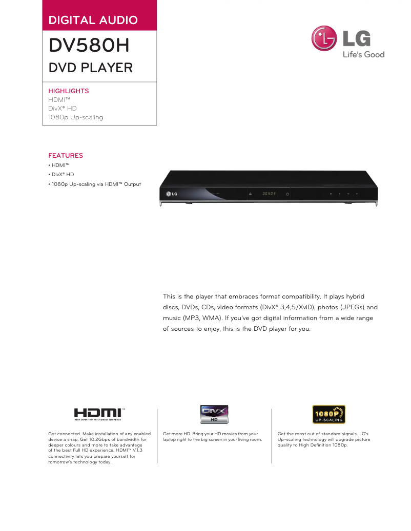 Page 1 de la notice Fiche technique LG DV480H