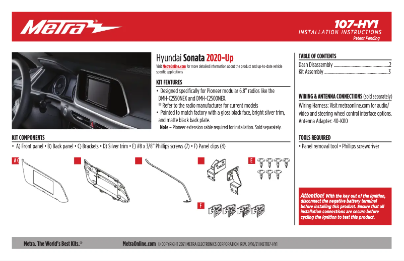 Page n°1 - Manuel utilisateur Metra 107-HY1