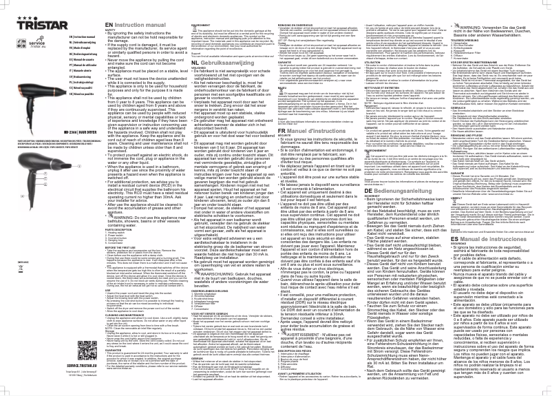 Image de la première page du manuel de l'appareil HD-2366