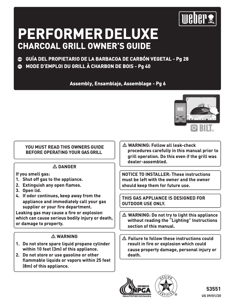 Page 1 de la notice Manuel utilisateur Weber Performer Deluxe