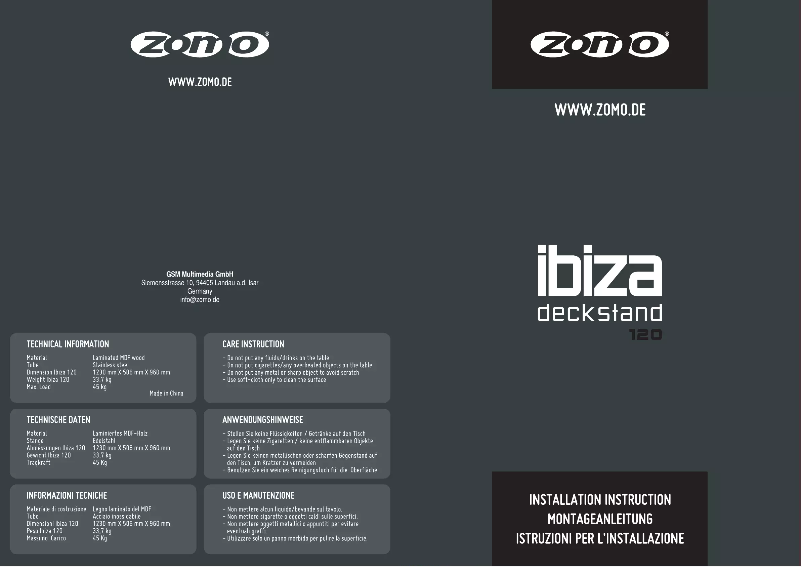 Página 1 del manual Manual de usuario Zomo Ibiza 120