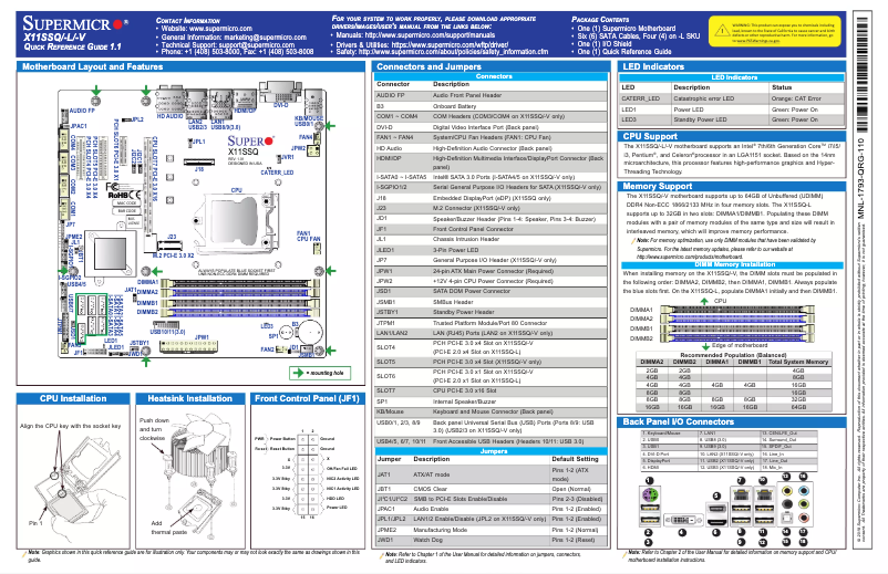 Page n°1 - Guide de démarrage rapide Supermicro X11SSQ