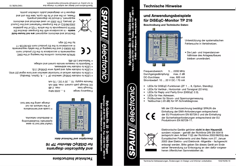 Image de la première page du manuel de l'appareil TP 216