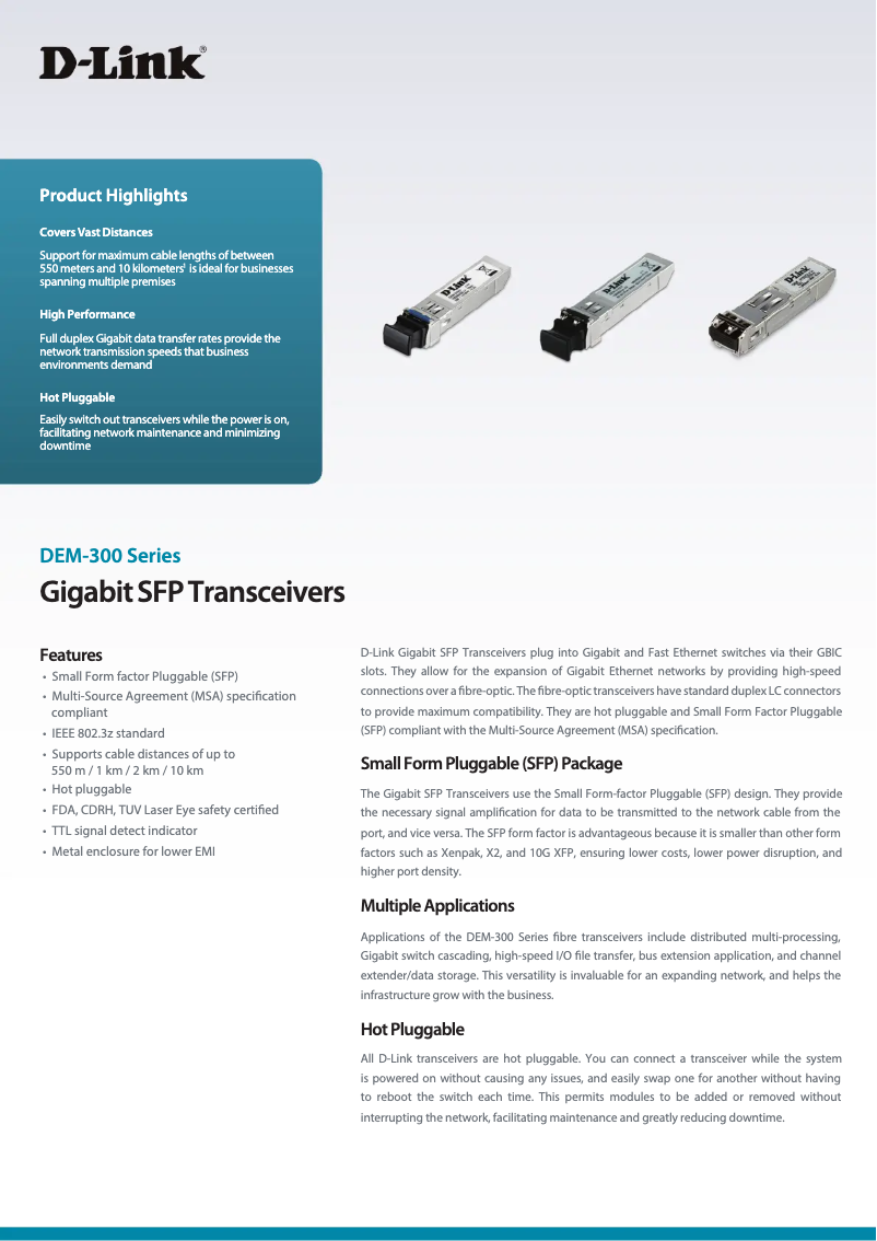 Page 1 de la notice Fiche technique D-Link DEM-312GT2