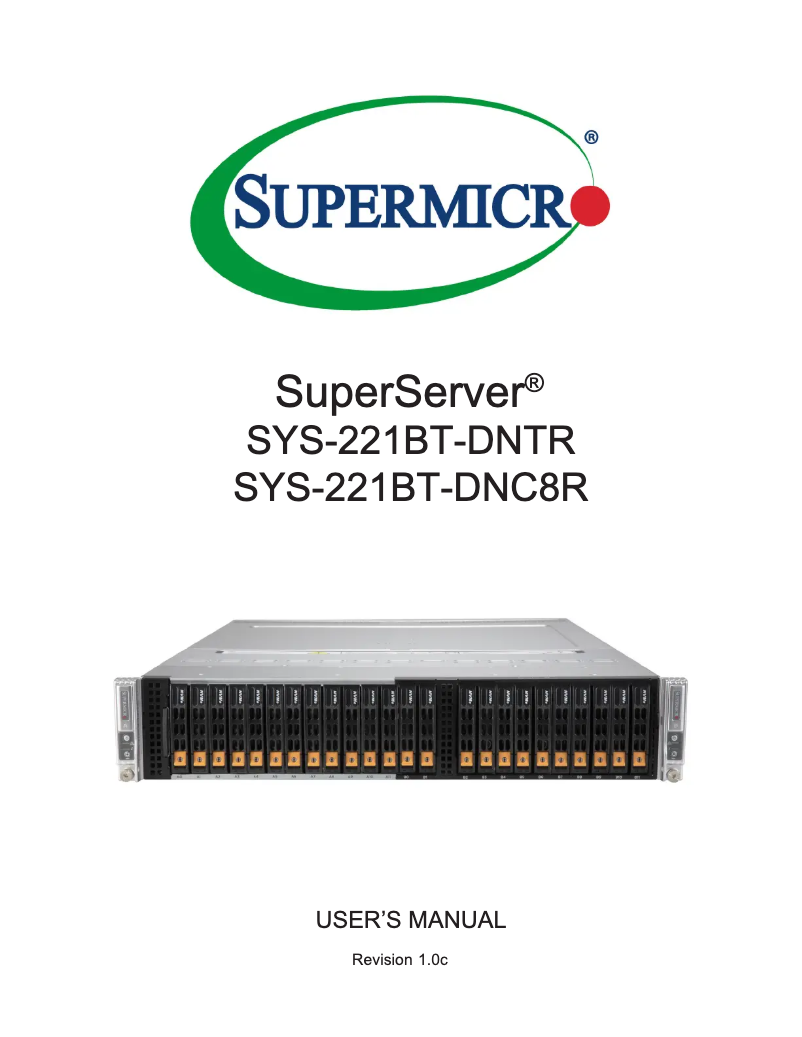 Image de la première page du manuel de l'appareil SuperServer SYS-221BT-DNC8R