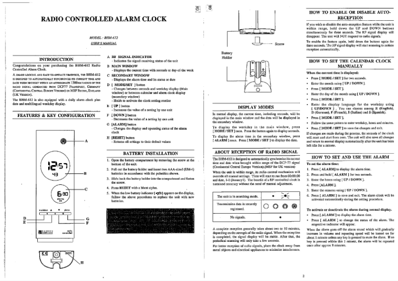 Page 1 de la notice Manuel utilisateur Oregon Scientific BTH668