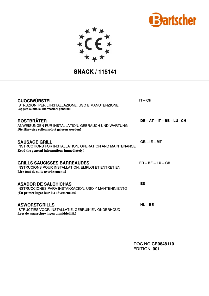 Page 1 de la notice Manuel utilisateur Bartscher 115141