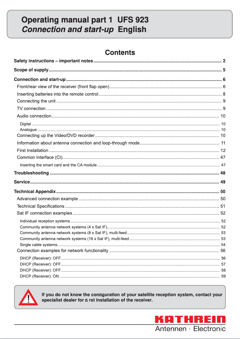 Page 1 de la notice Manuel utilisateur Kathrein UFS 923si