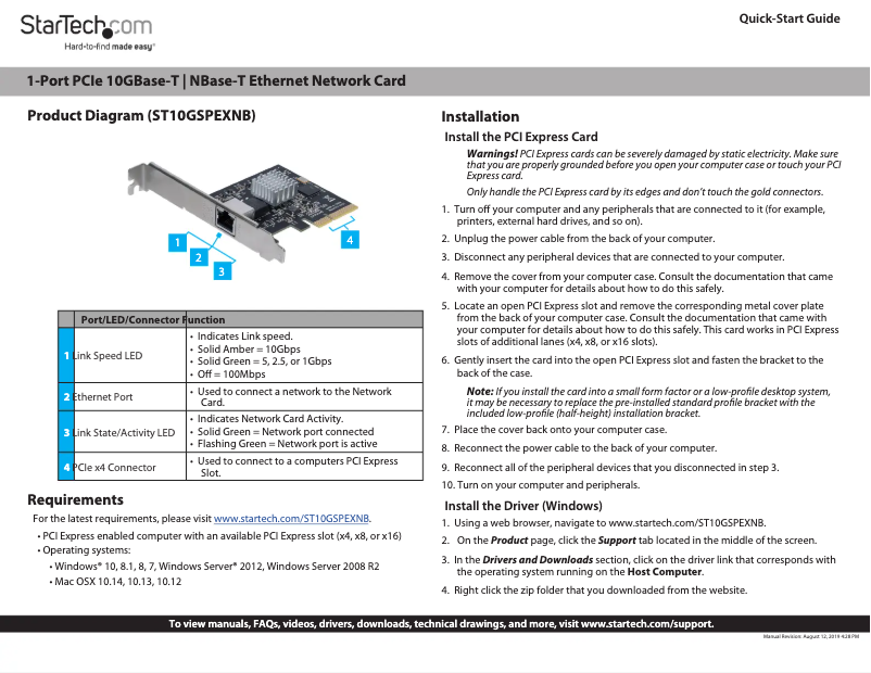 Page n°1 - Manuel utilisateur StarTech.com ST10GSPEXNB