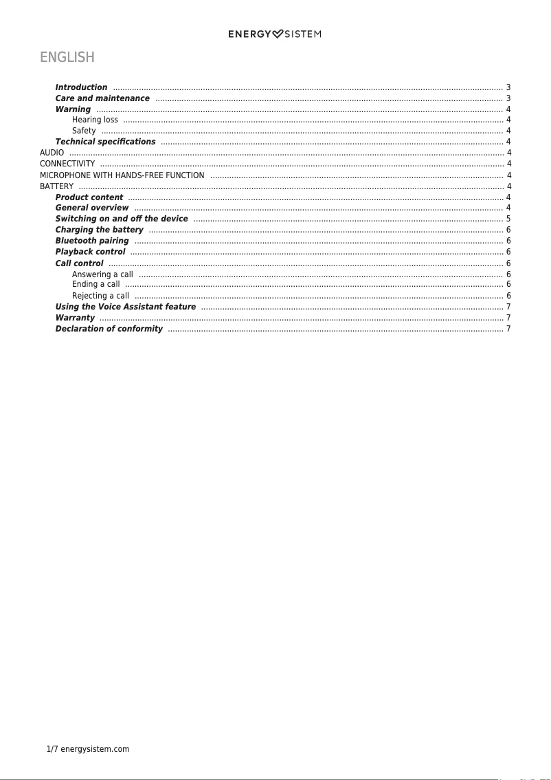 Page n°1 - Manuel utilisateur Energy Sistem Sport 1+ Dark